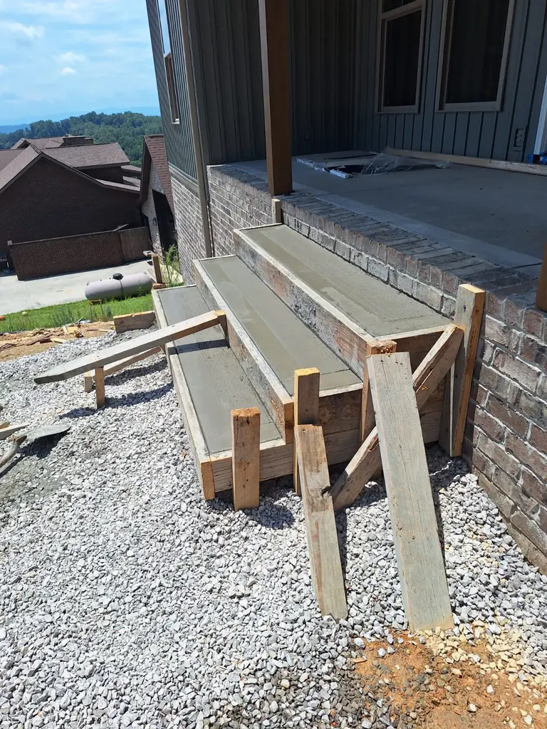 Wood forms built for concrete steps before the pour in Knoxville, Tennessee